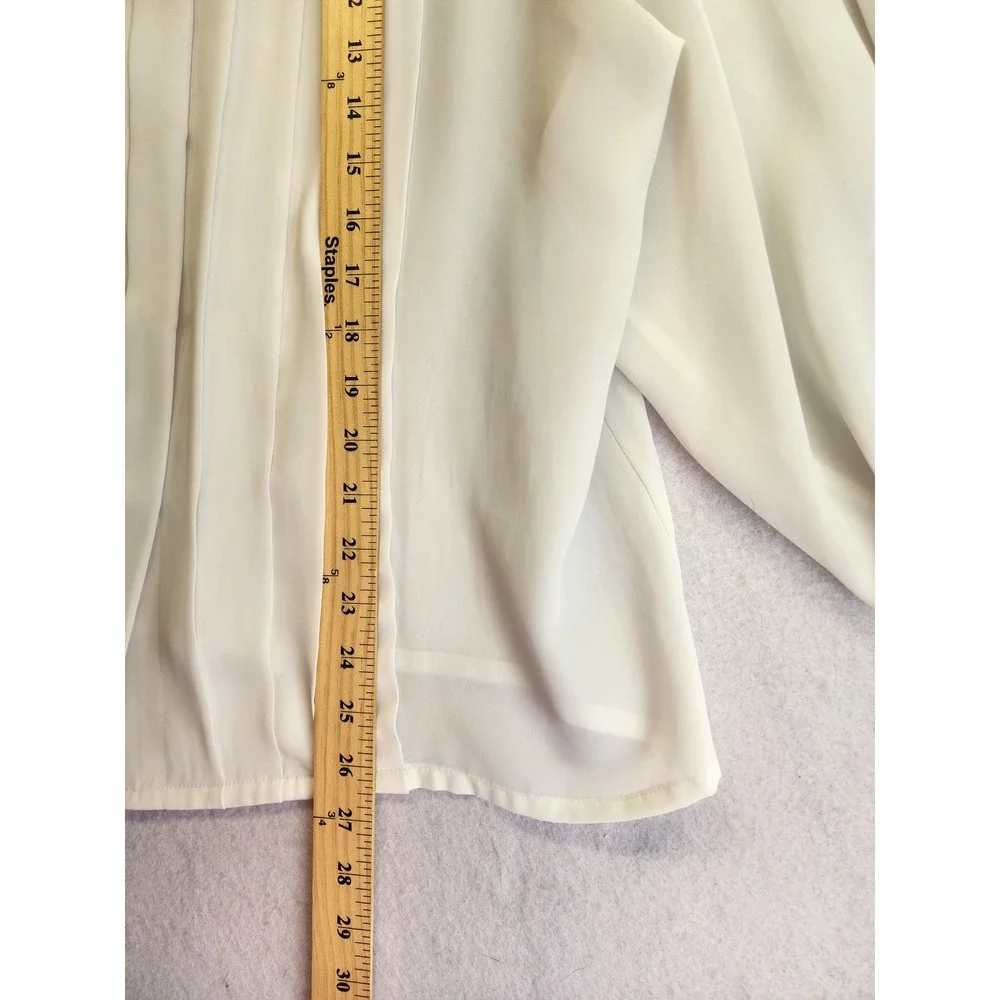 La Blouse Vintage Pleated Front Button Up Shirt Ivory Size 16